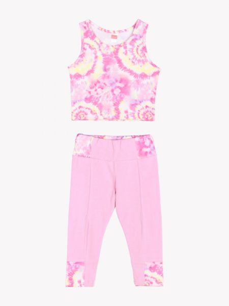 Σετ μπουστάκι και κολάν κάπρι με εμπριμέ μοτίβο ροζ