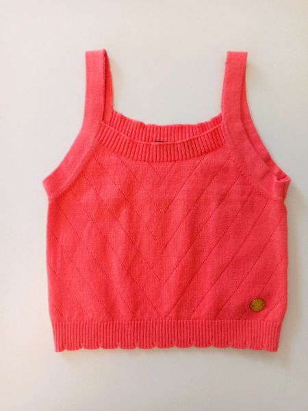 Κροπ τοπ πλεκτό με χρυσή λεπτομέρεια κοραλί