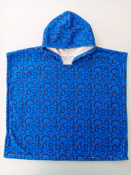 Πετσέτα πόντσο με κουκούλα και print δεινοσαυράκια ελληνικής ραφής μπλε