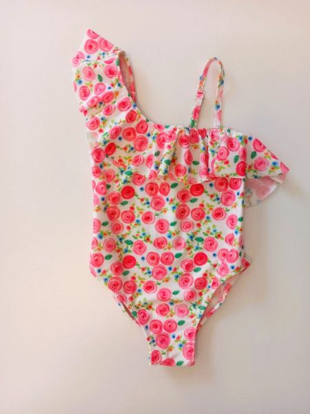 Μαγιό ολόσωμο με print τριανταφυλλάκια ελληνικής ραφής ροζ