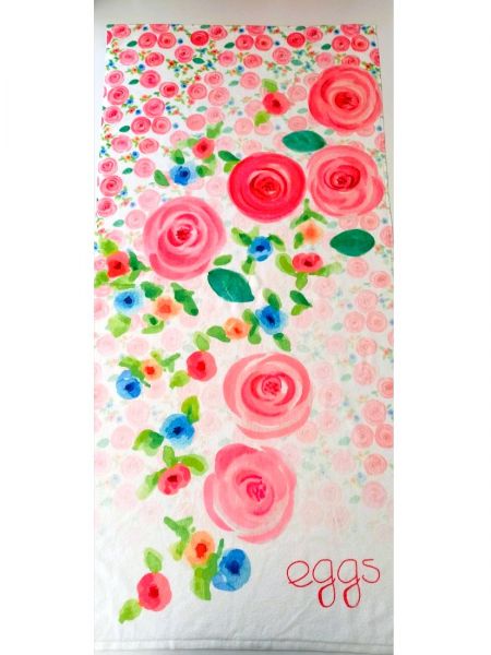 Πετσέτα με print τριανταφυλλάκια ελληνικής ραφής ροζ