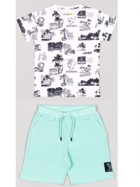 Σετ μπλούζα και βερμούδα με print 'Come feel the sunset' μέντα