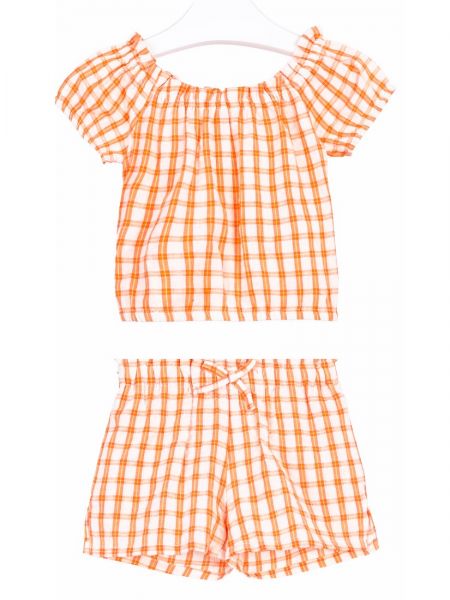 Σετ καρώ κροπ τοπ και σορτς με λάστιχο πορτοκαλί