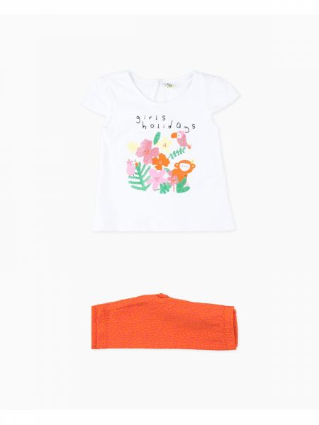 Σετ μπλούζα με print glitter jungle και πουά κάπρι κολάν  φούξια