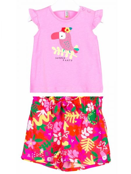 Σετ μπλούζα με print glitter jungle και φλοράλ σορτς φούξια