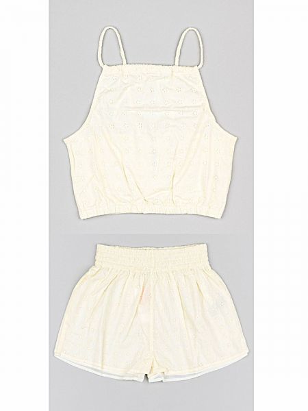 Σετ μπλούζα και σορτς με κοφτό κέντημα λουλουδάκια μπεζ