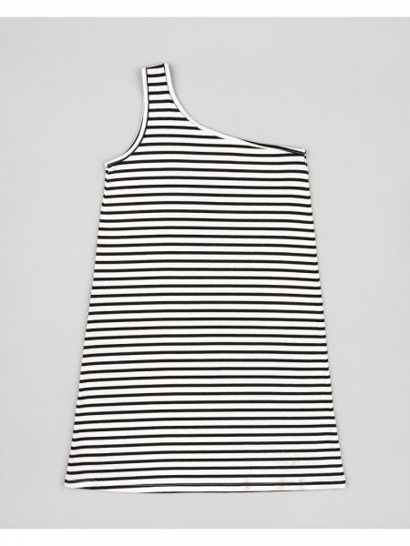 Φόρεμα με ένα ώμο ριγέ μαύρο