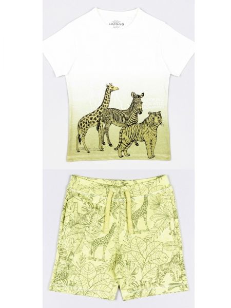 Σετ μπλούζα και βερμούδα με τσέπες και print jungle animals χακί