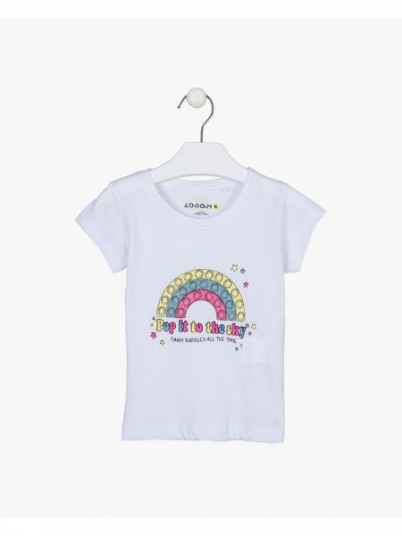 Μπλούζα κοντομάνικη με glitter print pop it! λευκό