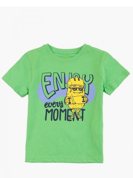 Μπλούζα κοντομάνικη με print 'Enjoy every moment' λαχανί