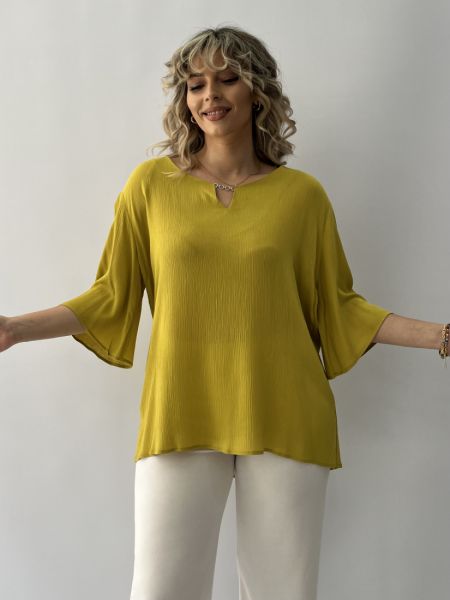 Πουκαμίσα με καμπάνα μανίκι και αλυσιδάκι στο V λάιμ