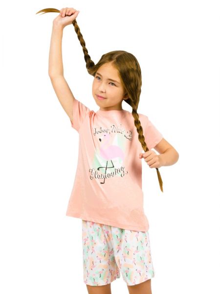 Σετ πυτζάμα βαμβακερή που φωσφορίζει στο σκοτάδι με print flamingos μέντα