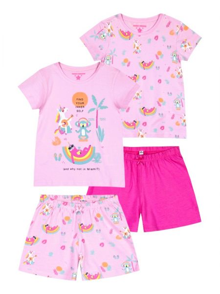 Πακέτο 2 σετ πυτζάμες βαμβακερές με print ζωάκια ροζ