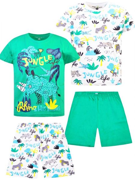 Πακέτο 2 σετ πυτζάμες βαμβακερές με print jungle πράσινο