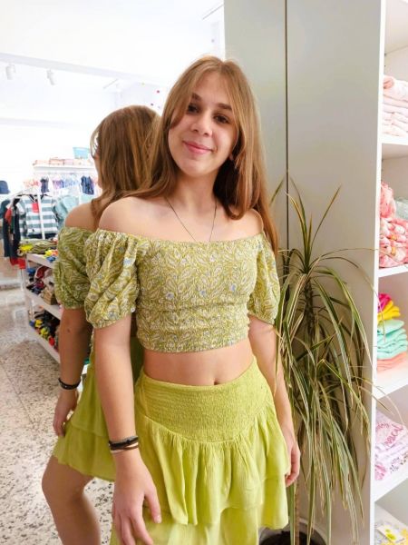 Crop top με ethnic σχέδια με έξω ώμους LSN TRY λάιμ