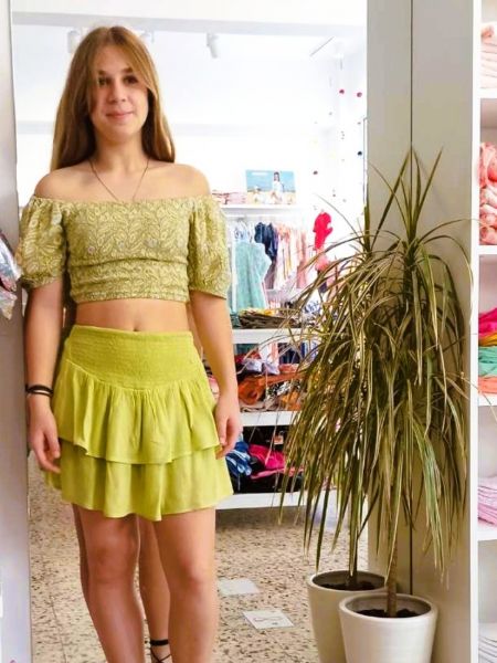 Σορτς φούστα μονόχρωμη με βολάν LSN Try λάιμ