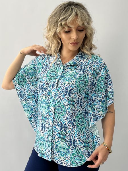 Πουκάμισο νυχτερίδα εμπριμέ μπλε