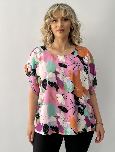 Πουκαμίσα σατέν εμπριμέ φούξια