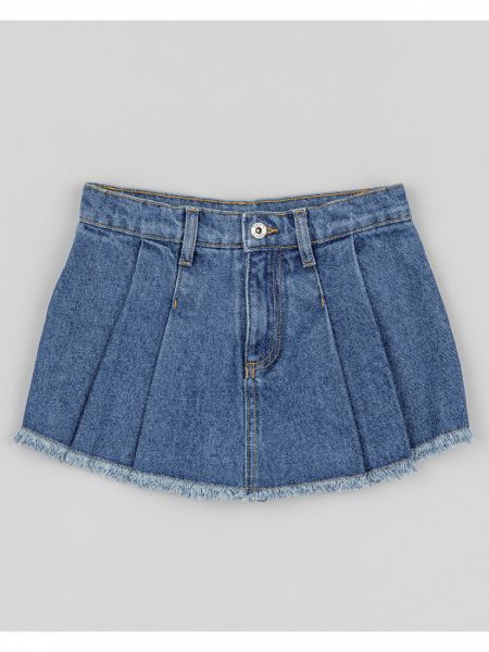Τζιν φούστα σορτς με ξέφτια μονόχρωμη μπλε