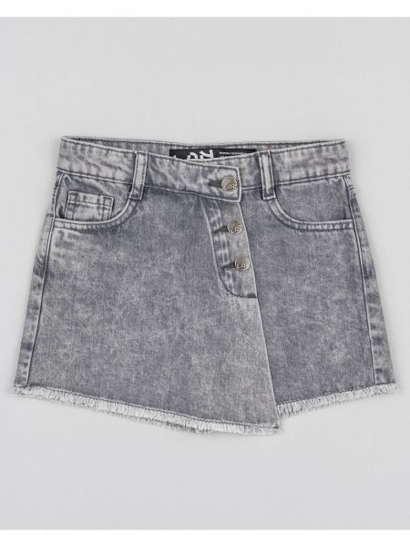 Τζιν φούστα σορτς με ξέφτια μονόχρωμη ανθρακί