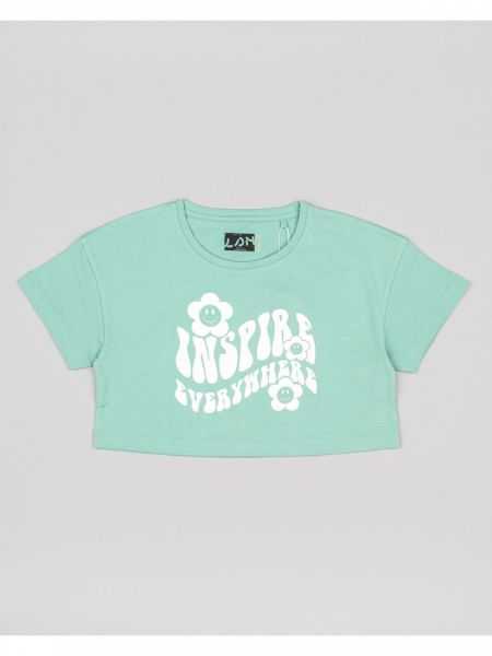 Μπλούζα κοντομάνικη κροπ βαμβακερή με διάφορα print μέντα