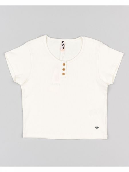 Μπλούζα κοντομάνικη κροπ βαμβακερή με διάφορα print εκρού