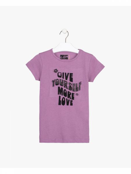 Μπλούζα κοντομάνικη με διάφορα print βαμβακερή βιολετί