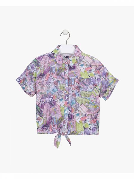 Πουκάμισο κοντομάνικο με δέσιμο με print K-pop λιλά