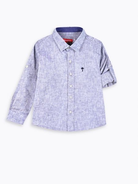 Πουκάμισο λινό μονόχρωμο με κέντημα φοίνικας γαλάζιο