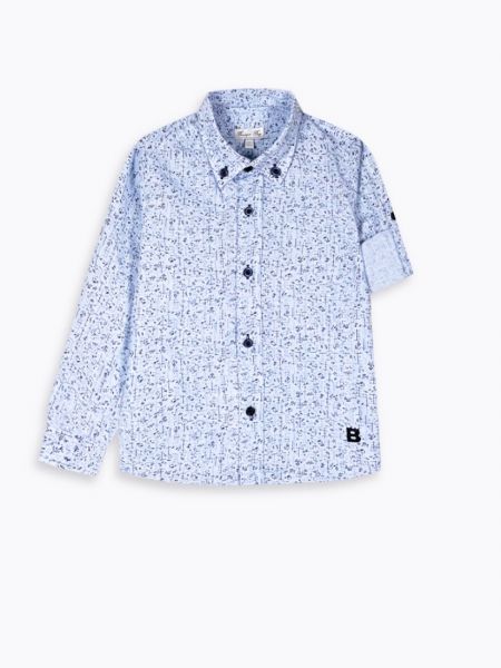 Πουκάμισο εμπριμέ βαμβακερό με κουμπί στο μανίκι γαλάζιο