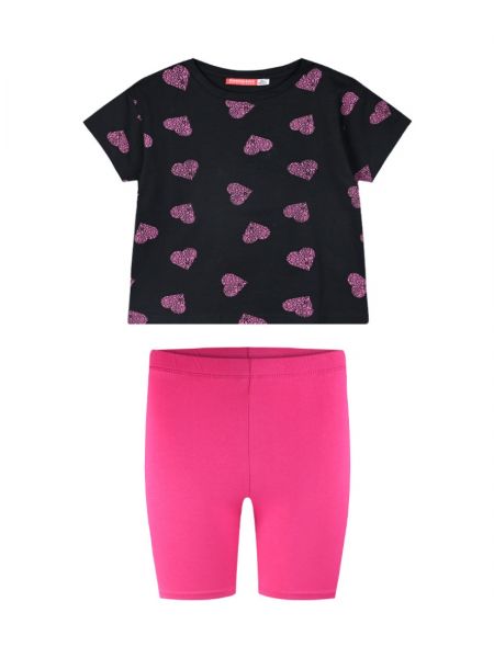 Σετ κροπ τοπ με καρδιές και ποδηλατικό κολάν φούξια