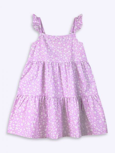 Φόρεμα αμάνικο φλοράλ με βολάν λιλά