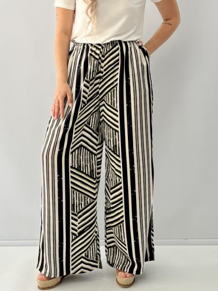 Παντελόνα σατέν εμπριμέ με λάστιχο στη μέση πράσινο