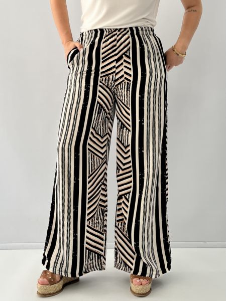 Παντελόνα σατέν εμπριμέ με λάστιχο στη μέση πορτοκαλί