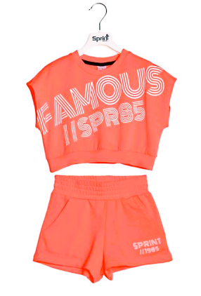 Σετ κροπ τοπ και σορτς με glitter print κοραλί