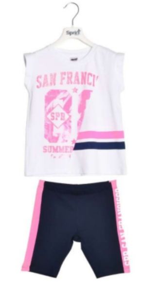 Σετ αμάνικη μπλούζα και ποδηλατικό κολάν με glitter print λευκό