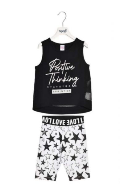 Σετ αμάνικη μπλούζα και ποδηλατικό κολάν με glitter print stars μαύρο