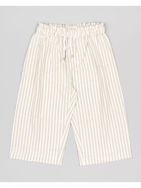 Παντελόνα ριγέ με λάστιχο στη μέση και ζώνη  μπεζ