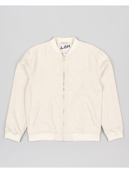 Τζάκετ λινό μονόχρωμο με φερμουάρ μπεζ