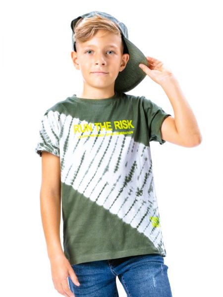 Μπλούζα βαμβακερή κοντομάνικη με print Run the Risk χακί