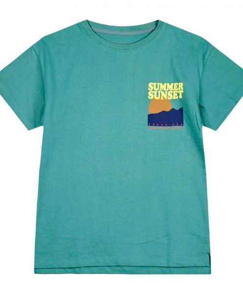 Μπλούζα βαμβακερή κοντομάνικη με print summer sunset πράσινο