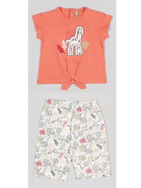 Σετ βαμβακερό μπλούζα με δέσιμο και λινή παντελόνα με print jungle animals εκάι