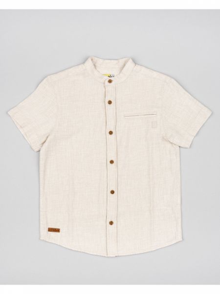  Πουκάμισο λινό μονόχρωμο με τσέπη και ξύλινα κουμπιά μπεζ