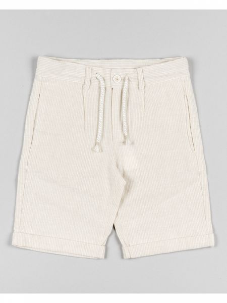 Βερμούδα λινή ριγέ με λάστιχο στη μέση και τσέπες μπεζ