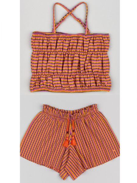 Σετ κροπ τοπ εμπριμέ και σορτς ριγέ λιλά