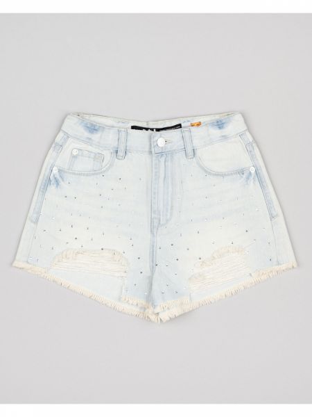 Σορτς τζιν με ξέφτια και στρας μπλε
