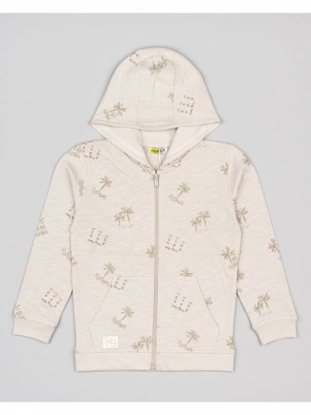Ζακέτα βαμβακερή με print palm trees με κουκούλα και τσέπες μπεζ