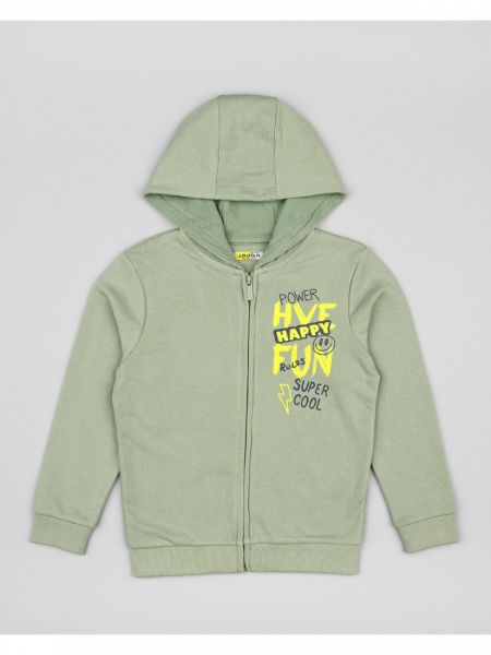 Ζακέτα βαμβακερή με print super cool με κουκούλα  χακί