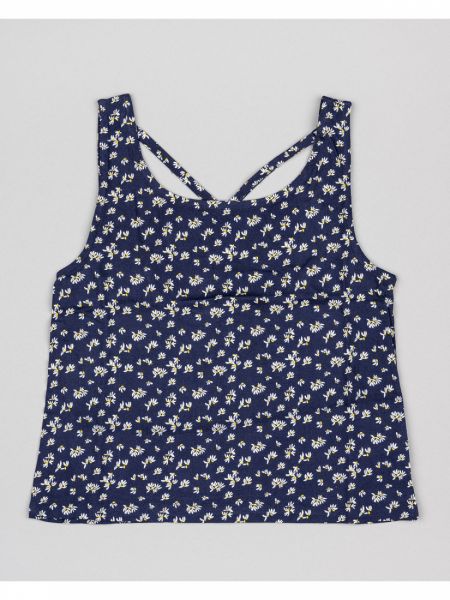 Μπλούζα αμάνικη φλοράλ με χιαστή πλάτη μπλε