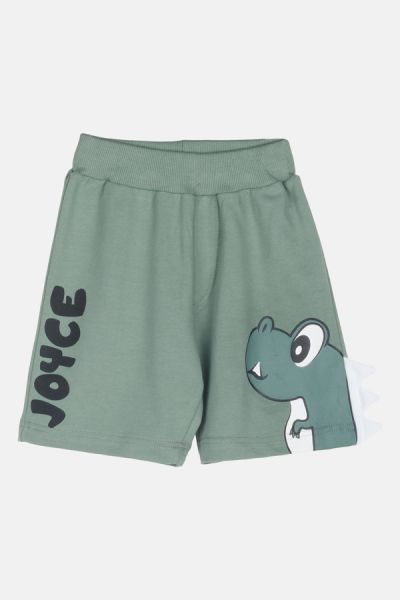 Βερμούδα βαμβακερή με print δεινοσαυράκι χακί